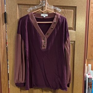 Elegant Plum and Mauve Button-Accent Blouse